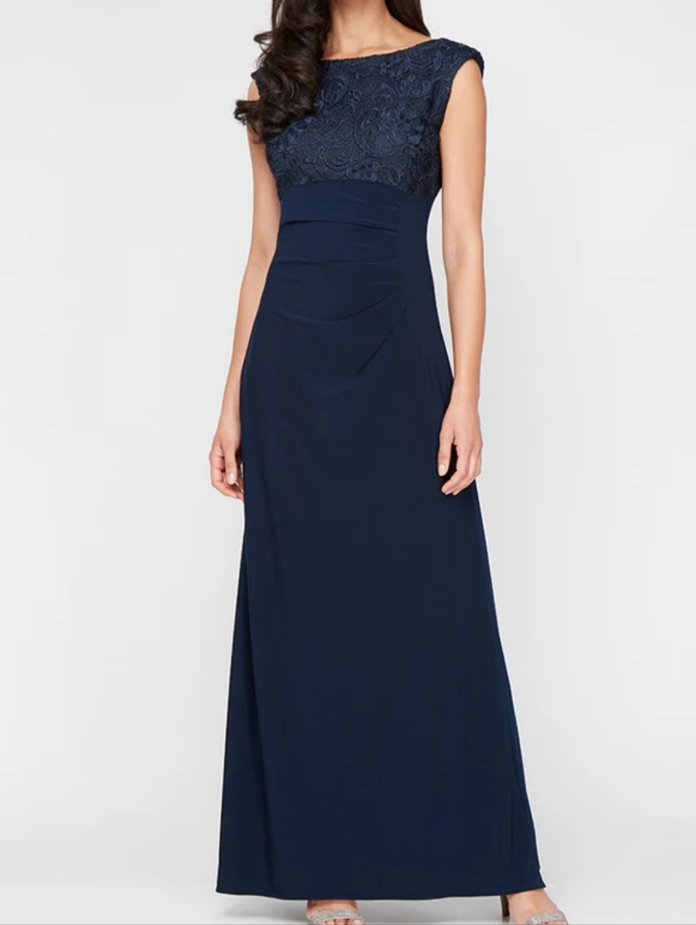 Alex Evenings Navy Lace Bodice Evening Gown